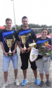 Simon Duluvq, MLathieu Cadenet et Inès Barreiriss, champions d'Aveyron triplettes mixtes 2014